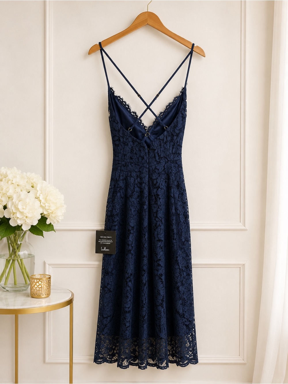 Lulu's Navy Lace Strapless Slip Dress with Spaghetti Straps - NWT